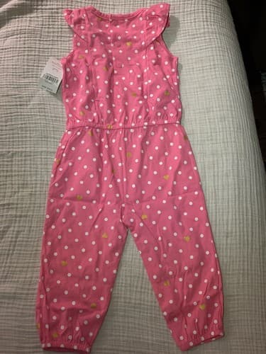 Carter's 1 Pc Romper Baby Girls Pink White Polkadots Jumper 12M Summer Outfit - Thumbnail 2