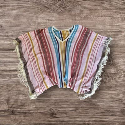 Cupshe Womens Rainbow Stripe Poncho Sweater One Size Beach Cover Up Fringe Boho - Thumbnail 2