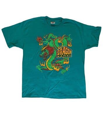 Vintage Single Stitch Dragon Hawaii Green T-Shirt Mens XL 90s