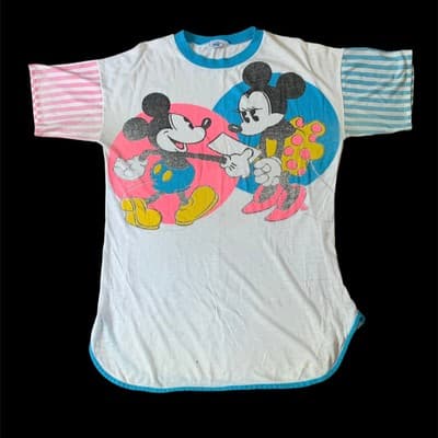 Tempo Lingerie Disney Mickey Minnie Single Stitch Night Shirt Vintage