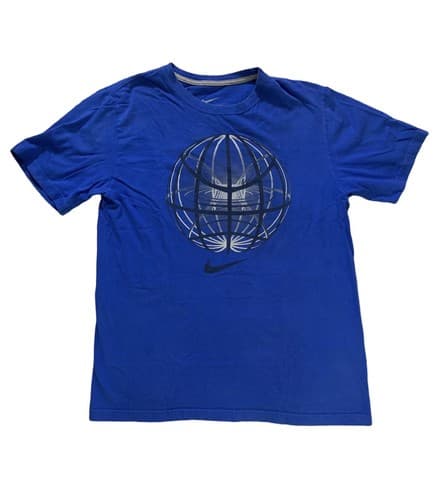 Nike Basketball T Shirt Mens L Blue Logo Spell Out Swoosh Crew Neck Regular Fit