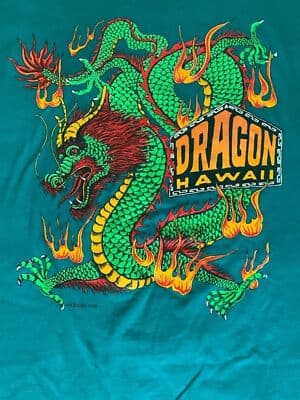 Vintage Single Stitch Dragon Hawaii Green T-Shirt Mens XL 90s - Thumbnail 2