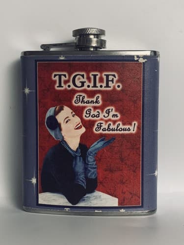 Olive Sandwiches Flask Funnel T.G.I.F Thank God I'm Fabulous! Stainless Steel - Thumbnail 3