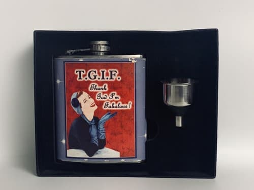 Olive Sandwiches Flask Funnel T.G.I.F Thank God I'm Fabulous! Stainless Steel - Thumbnail 2