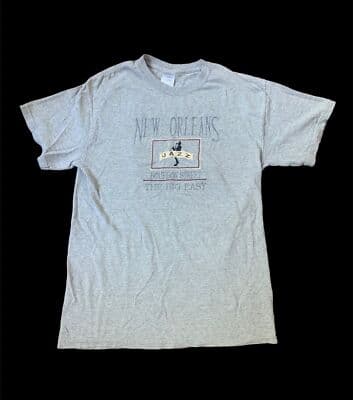 NEW ORLEANS Bourbon Street Jazz The Big Easy Medium Grey T-Shirt Embroidered