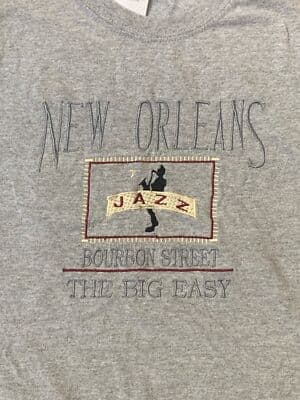 NEW ORLEANS Bourbon Street Jazz The Big Easy Medium Grey T-Shirt Embroidered - Thumbnail 2