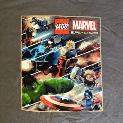2013 LEGO MARVEL SUPER HEROES PROMO T-Shirt Heather Gray Mens Size XL - Thumbnail 2