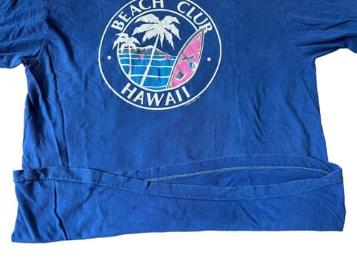 Vtg 1986 Beach Club Hawaii T-Shirt Blue Poly Tees Surfboard Palm Trees Single St - Thumbnail 4