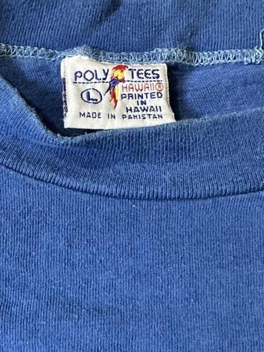 Vtg 1986 Beach Club Hawaii T-Shirt Blue Poly Tees Surfboard Palm Trees Single St - Thumbnail 3