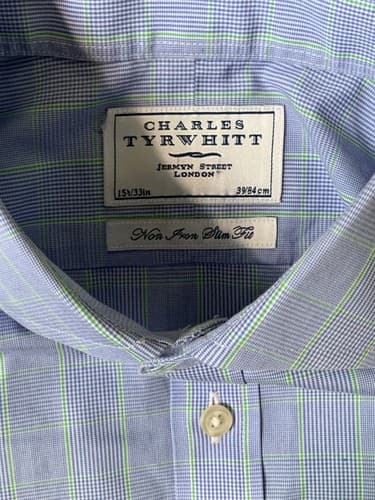Charles Tyrwhitt Non Iron Slim Fit - Size 15.5/33in Blue & Green Button Up Shirt - Thumbnail 4