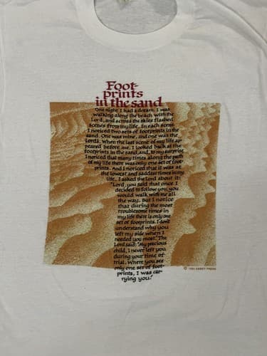Screen Stars Vintage Single Stitch Foot Prints In Sand Religious T-Shirt Medium - Thumbnail 3