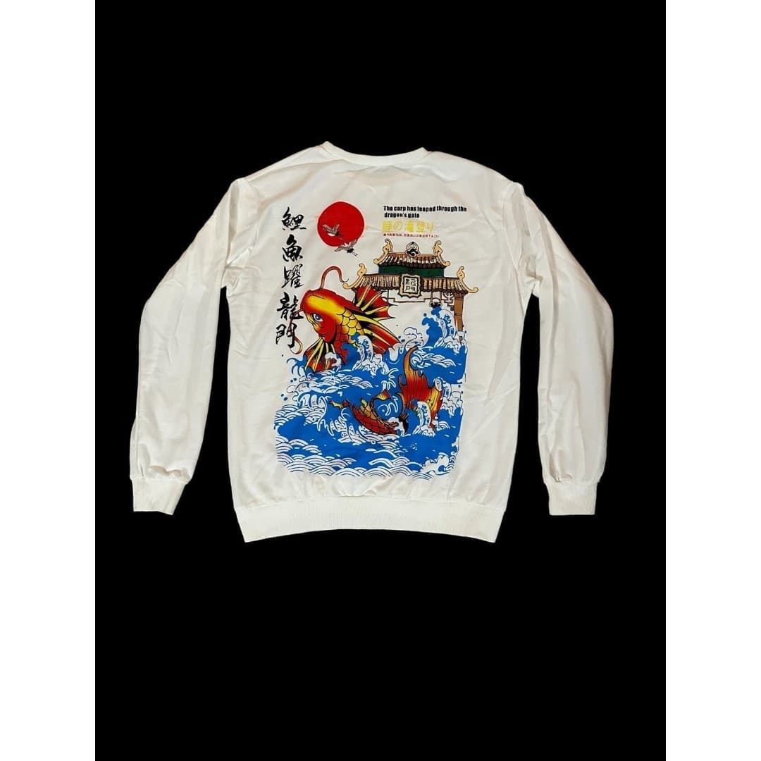 ZAFUL Carp Leaping Over Dragon Gate Y2K Aesthetic Crewneck Sweatshirt Medium