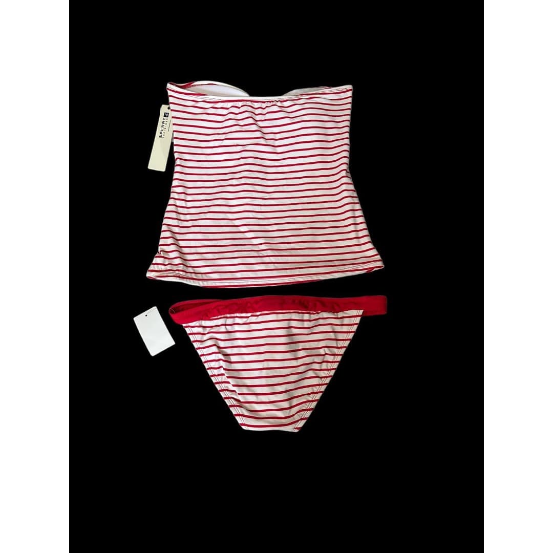 Womens Sperry Top Sider 2 piece Tankini swimsuit red white - Thumbnail 5
