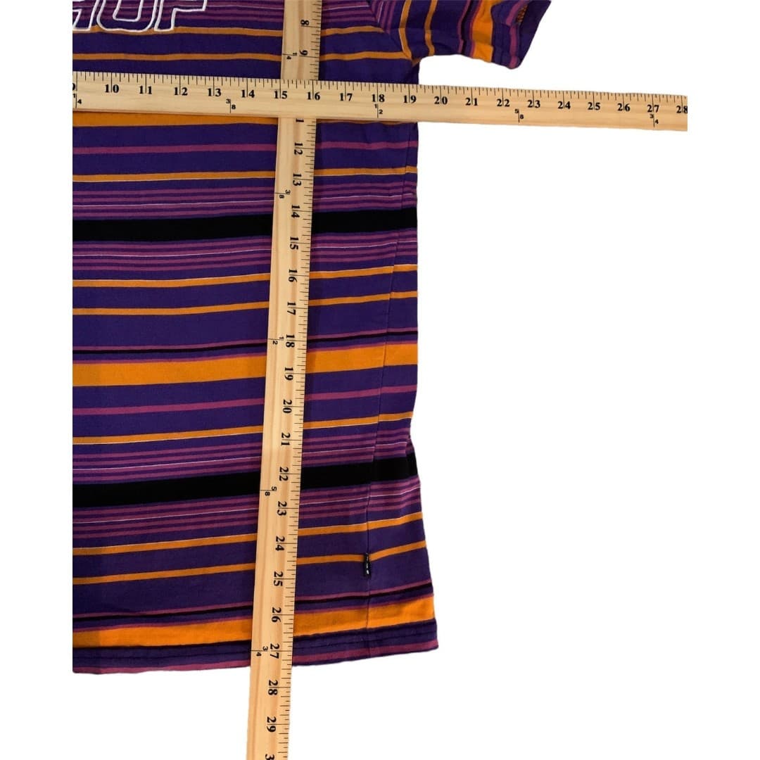 Y2K Huf Striped Multi-Color Mens Large Embroidered Multicolor T-Shirt Purple - Thumbnail 4
