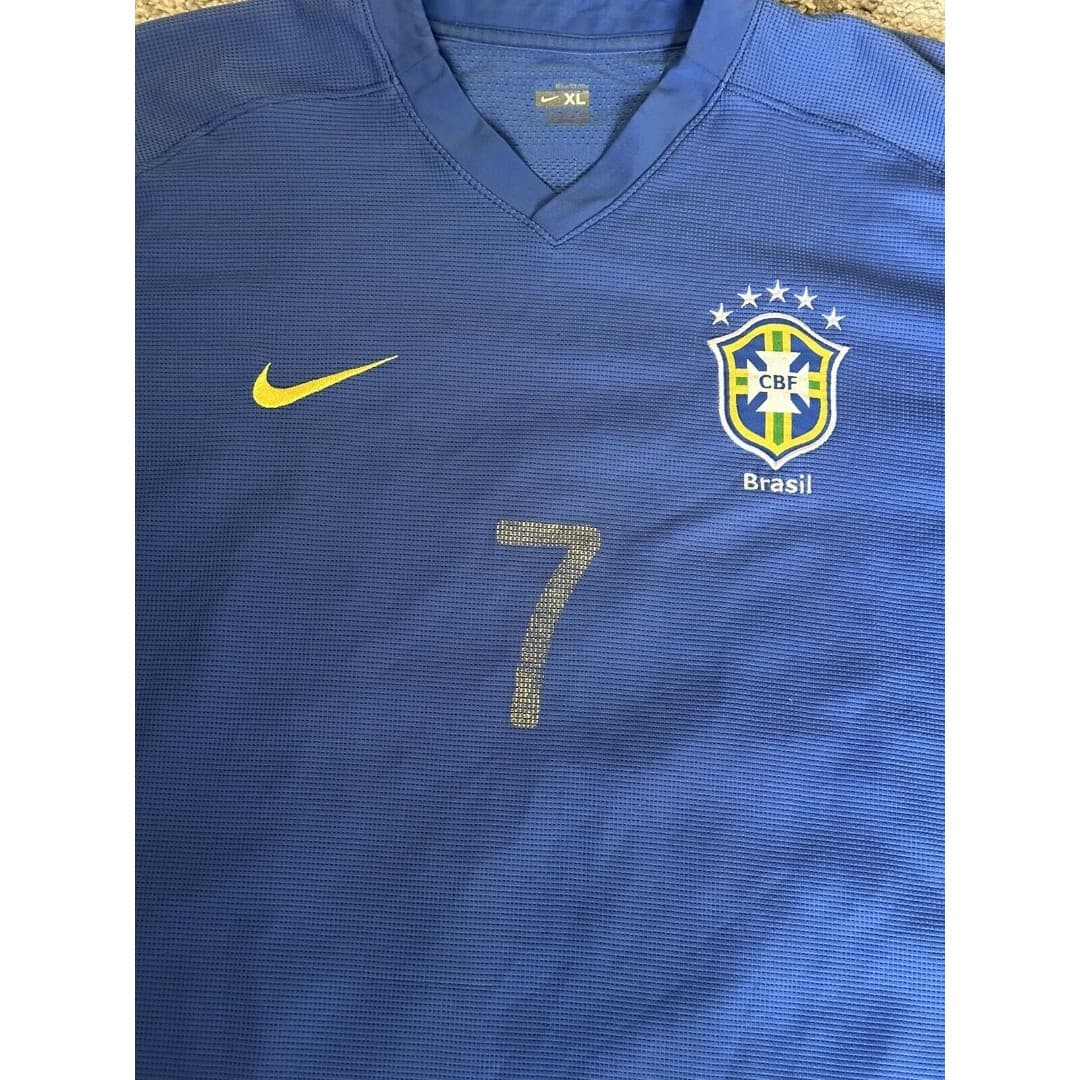 NIKE FitDry Men's Brasil CBF Match BLUE Soccer Jersey Mens Size XL #7 Futbol - Thumbnail 4