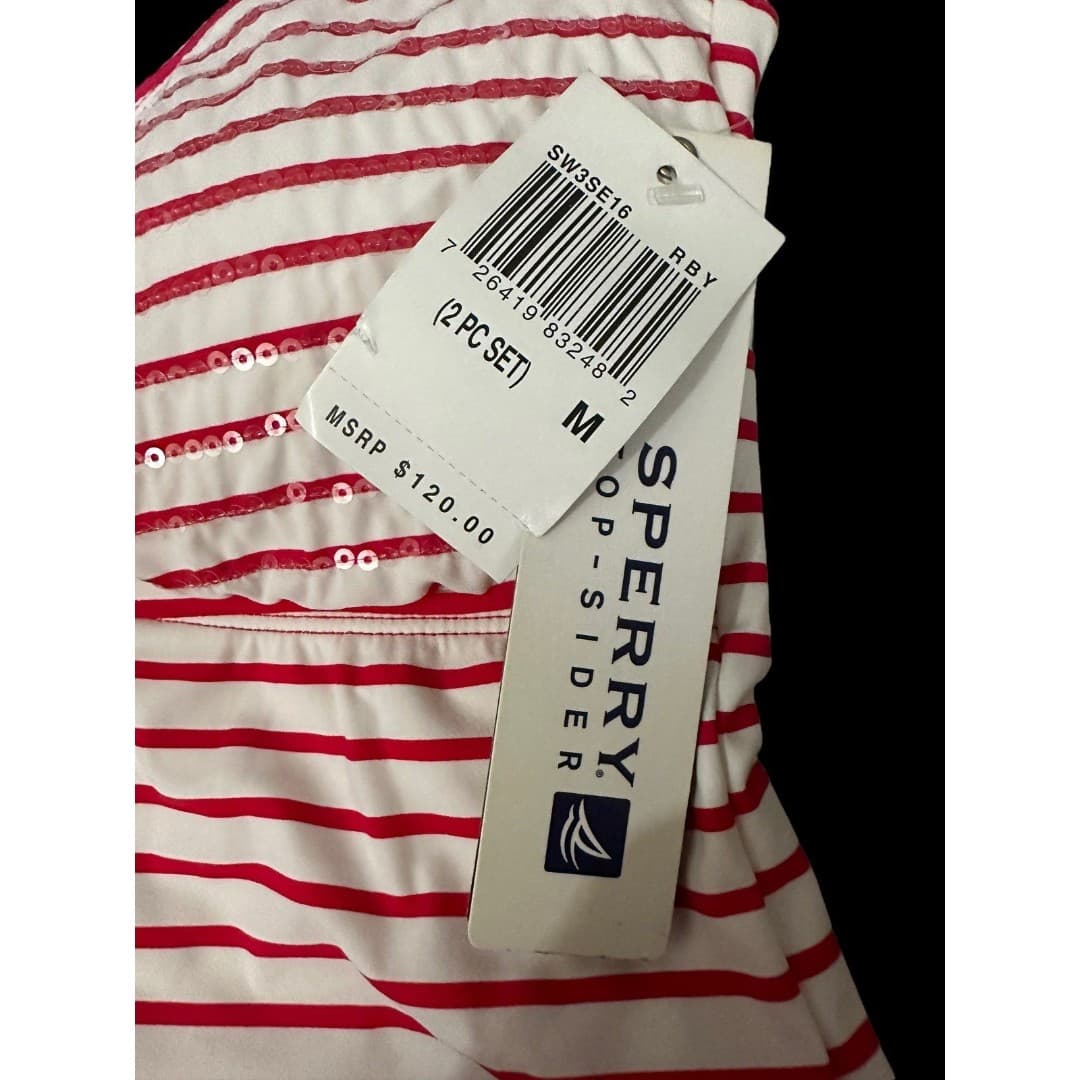 Womens Sperry Top Sider 2 piece Tankini swimsuit red white - Thumbnail 3
