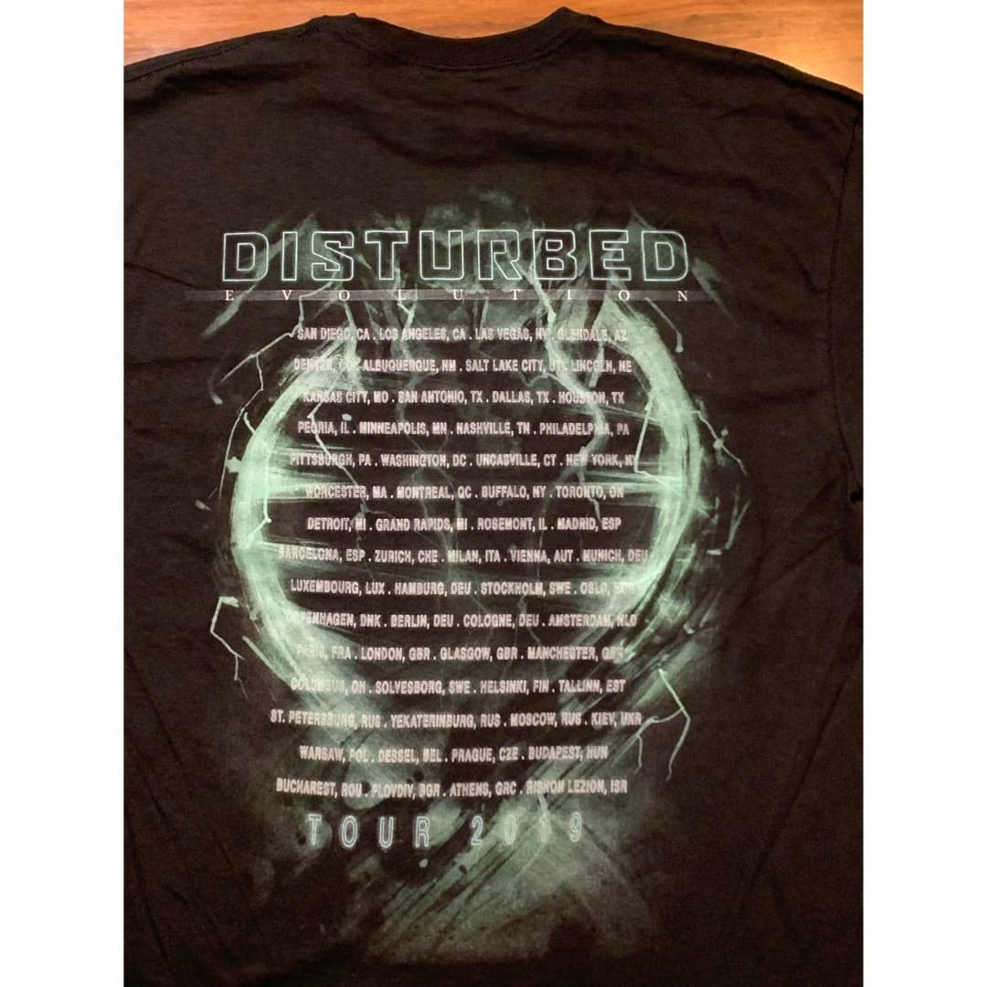Disturbed Men's 2019 Evolution Tour T-Shirt Size XL Gas Mask - Thumbnail 2