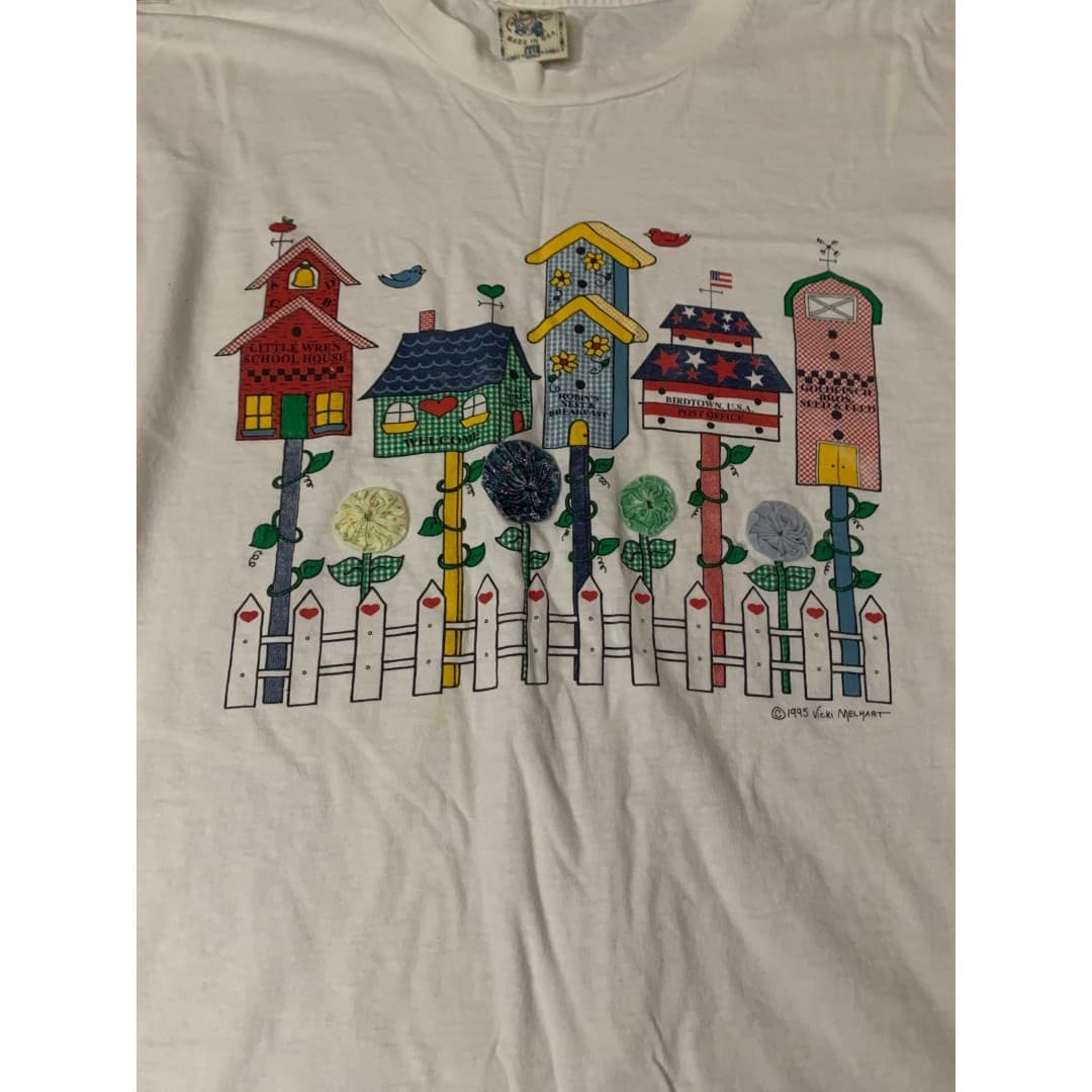 Vintage Alore Birds Flowers And Birdfeeders 90s T Shirt XXL Single Stitch USA