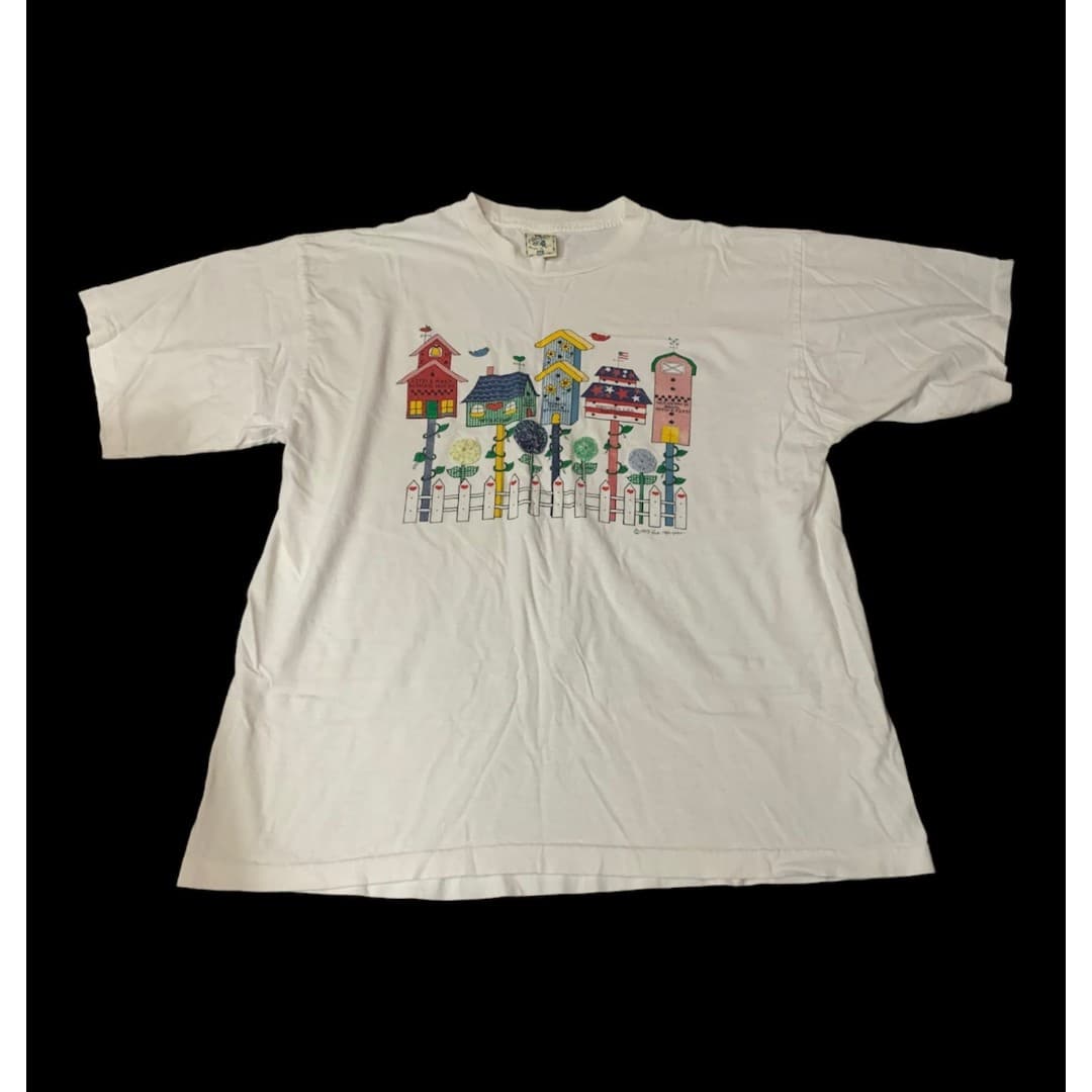 Vintage Alore Birds Flowers And Birdfeeders 90s T Shirt XXL Single Stitch USA - Thumbnail 2