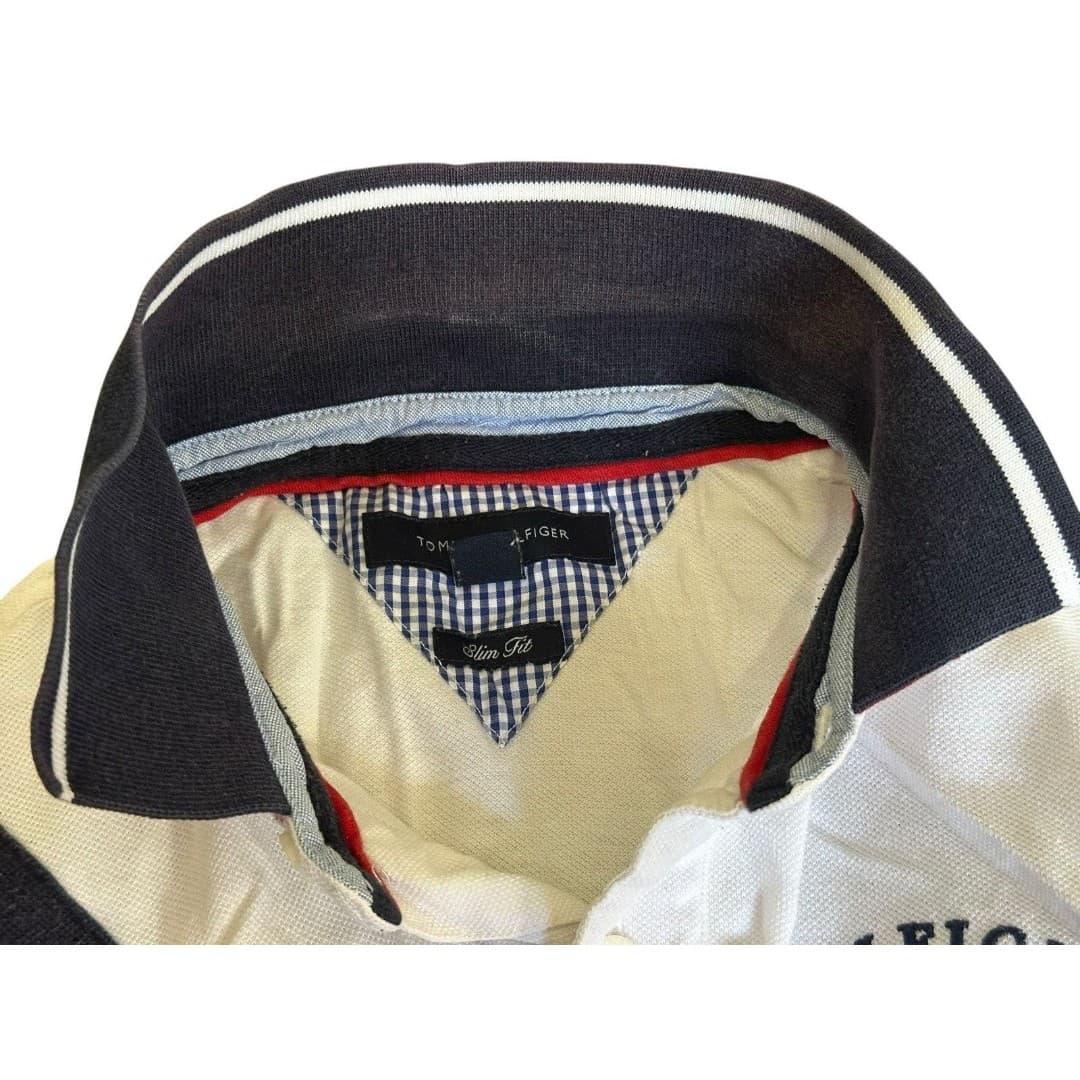 VINTAGE Tommy Hilfiger Shirt Men's Slim fit M Polo Spellout Colorblock Rugby - Thumbnail 7