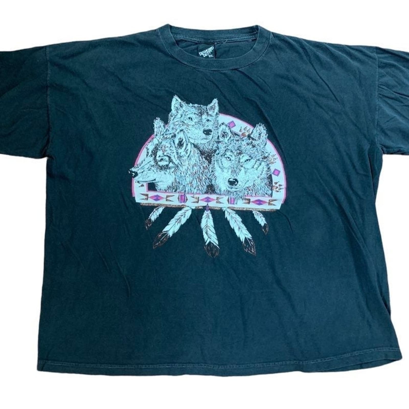 VTG Diamond Dust Sparkly 3 Wolf Tribal T-Shirt XXL - Thumbnail 2