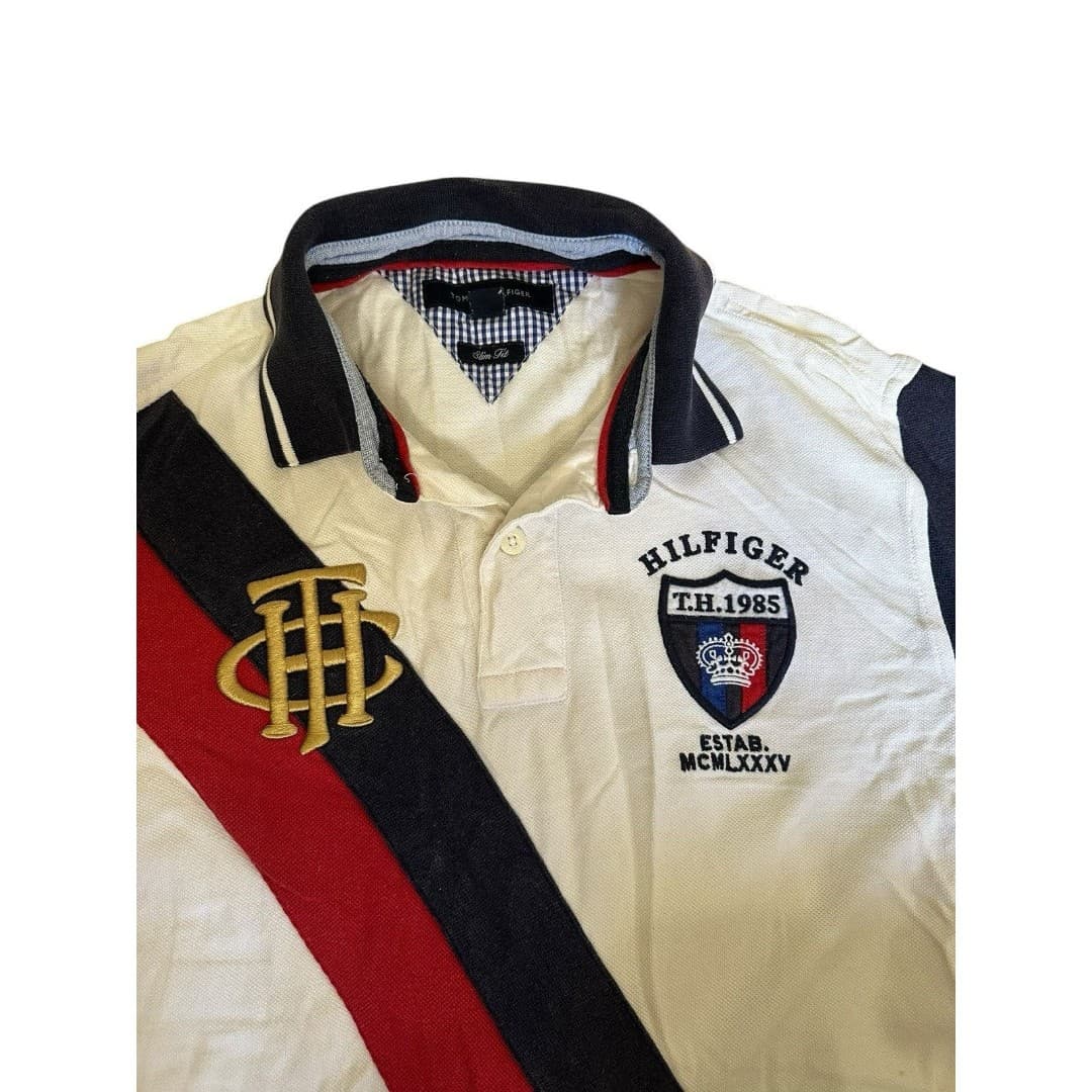 VINTAGE Tommy Hilfiger Shirt Men's Slim fit M Polo Spellout Colorblock Rugby - Thumbnail 2
