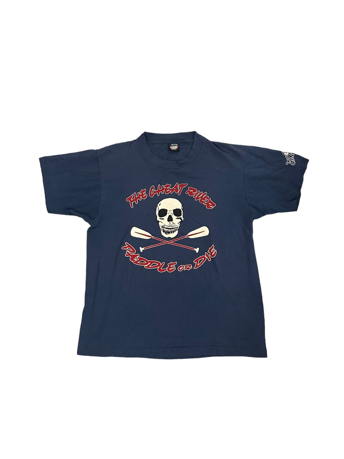 Vintage 90s Paddle or Die Skull Faded T Shirt Large Single Stitch Cheat River Te