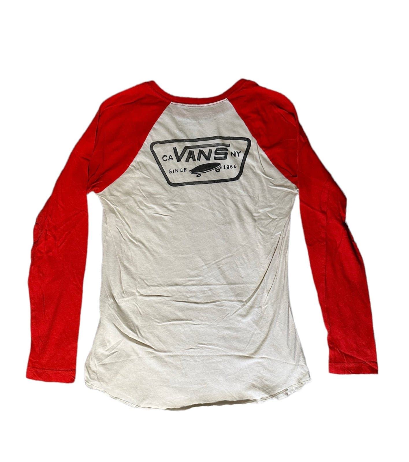 Van's Henley Shirt Men's Size Small red and cream long sleeve - Thumbnail 2