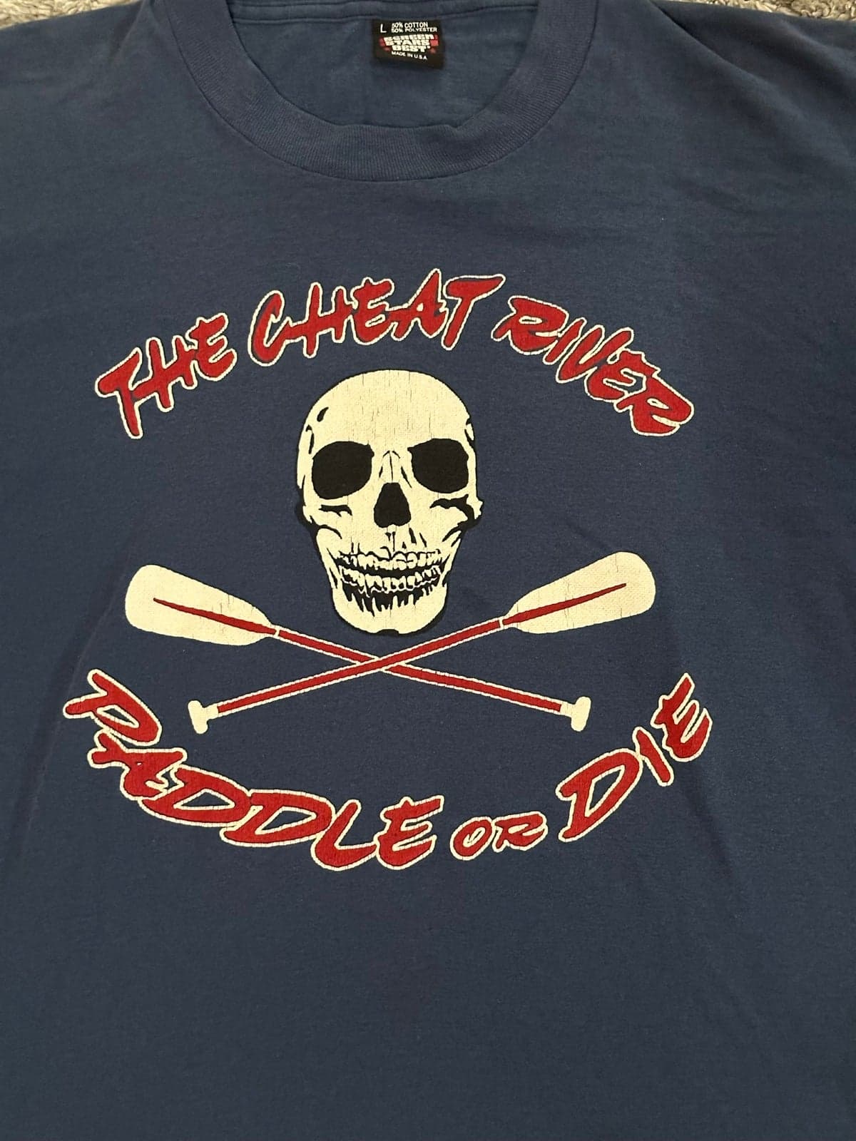 Vintage 90s Paddle or Die Skull Faded T Shirt Large Single Stitch Cheat River Te - Thumbnail 4