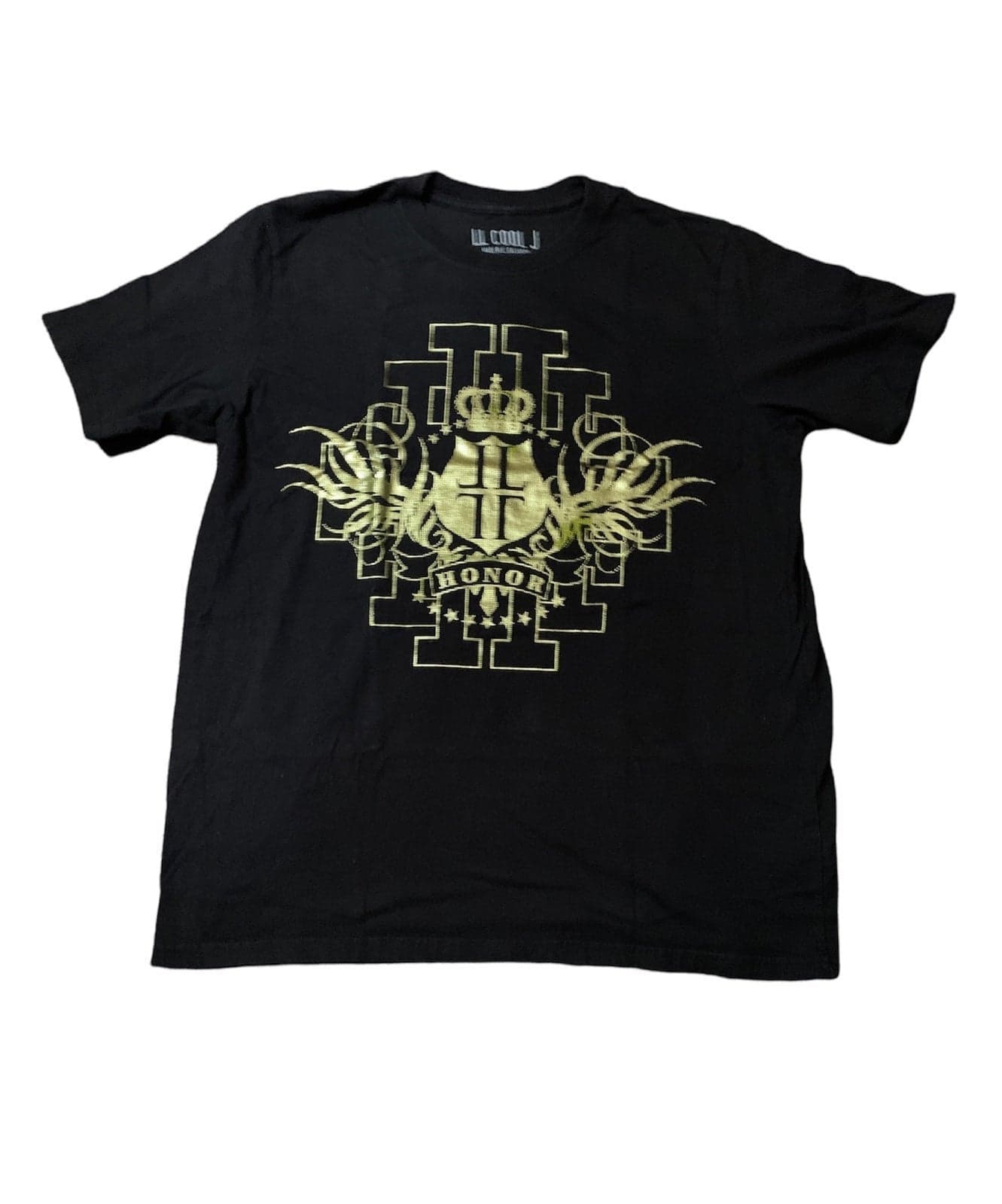 LL Cool J Men’s Graphic Logo T-Shirt size Large Black Gold Rap Tee streetwear