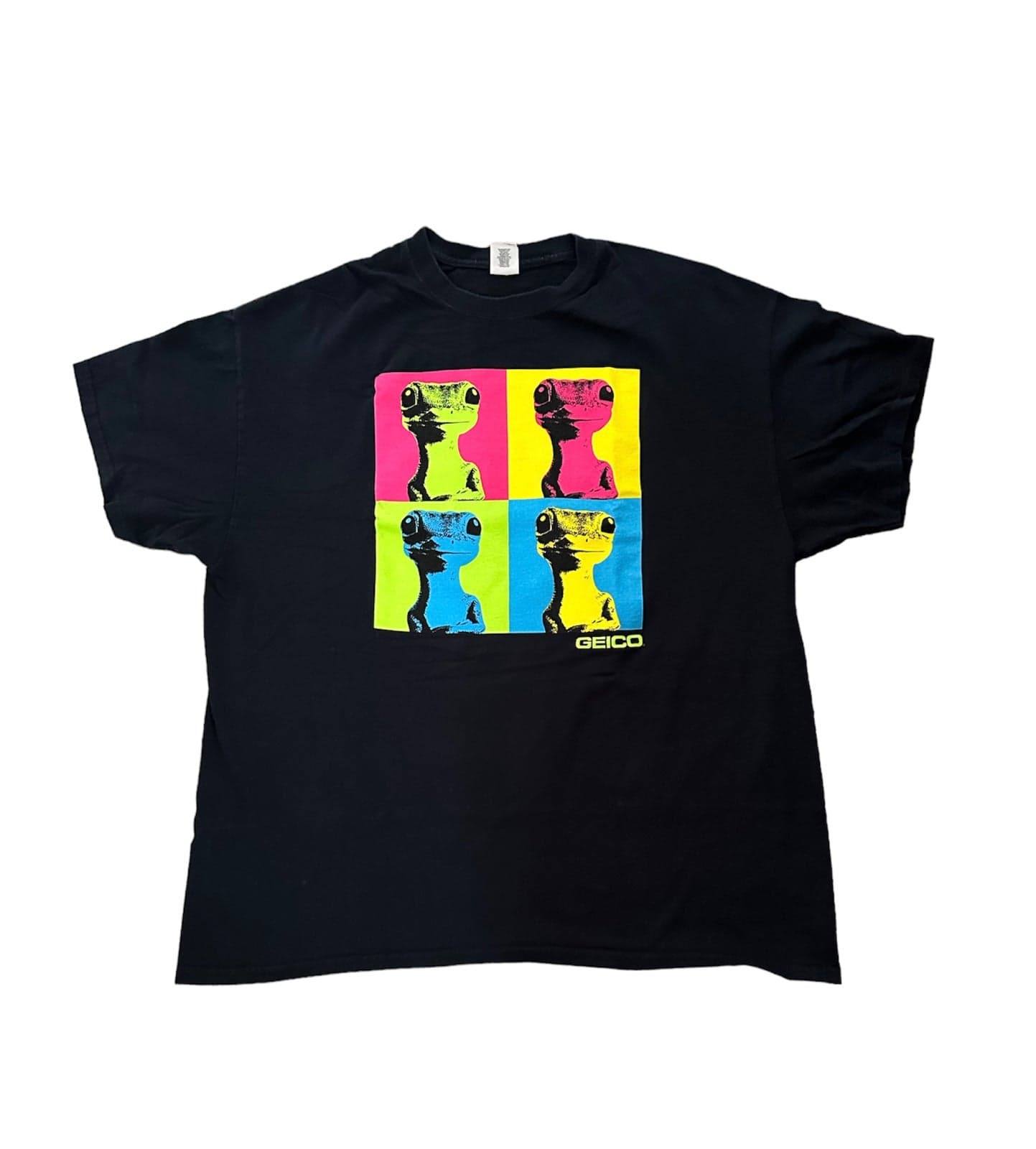 GEICO Insurance Gecko Black and Multi-Color Logo Advertising T-Shirt Men's XL