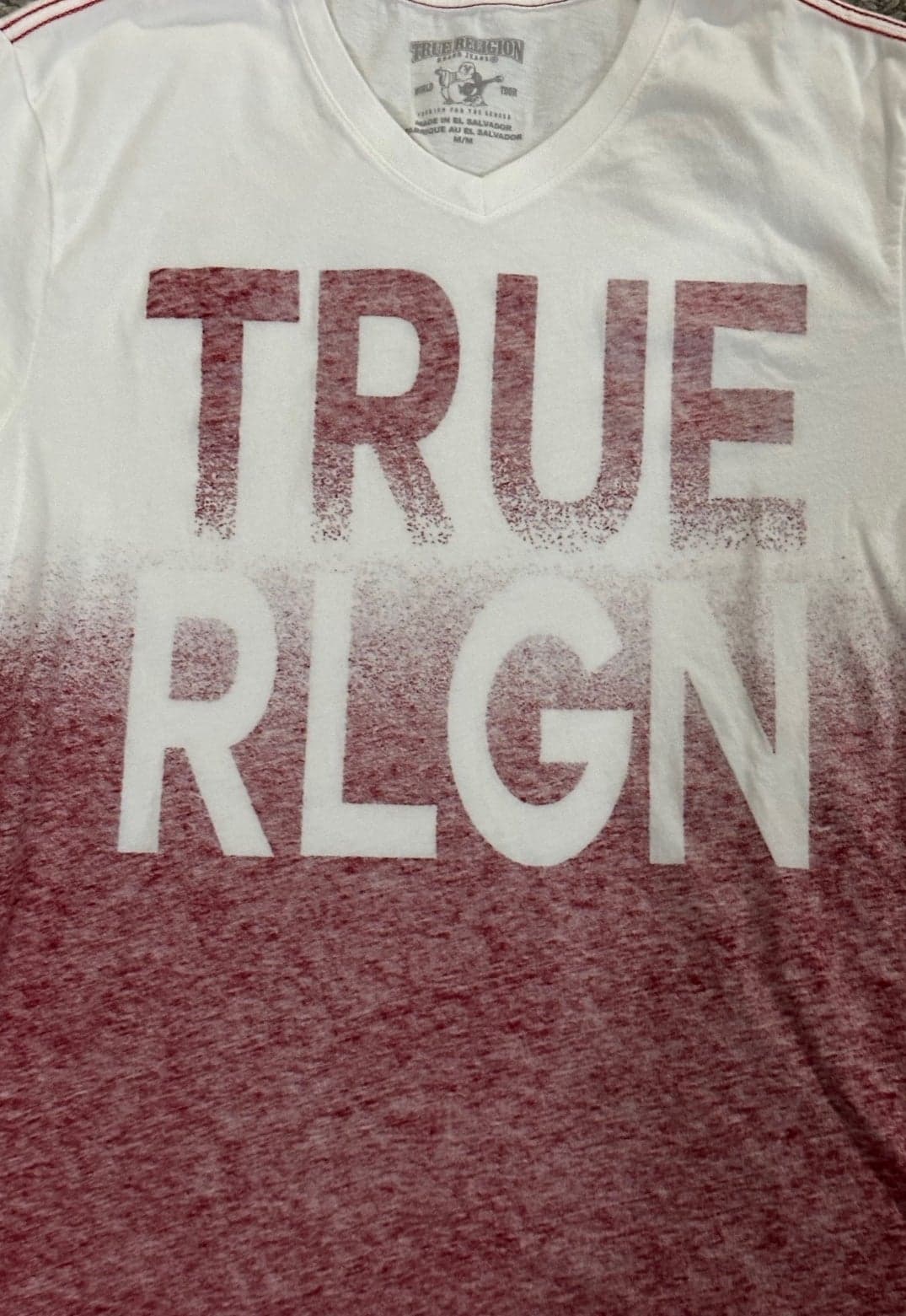 True Religion Jeans Mens medium thin Ombre Red White T-Shirt - Thumbnail 3