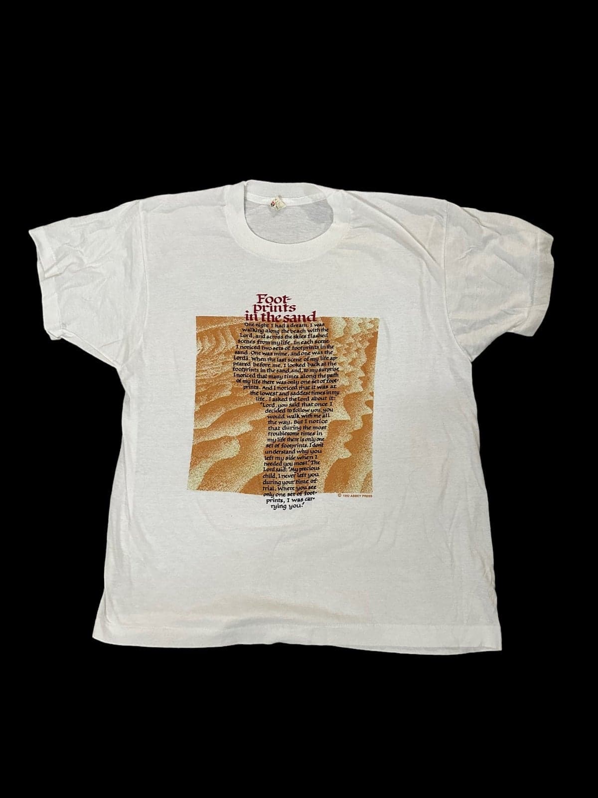 Screen Stars Vintage Single Stitch Foot Prints In Sand Religious T-Shirt Medium