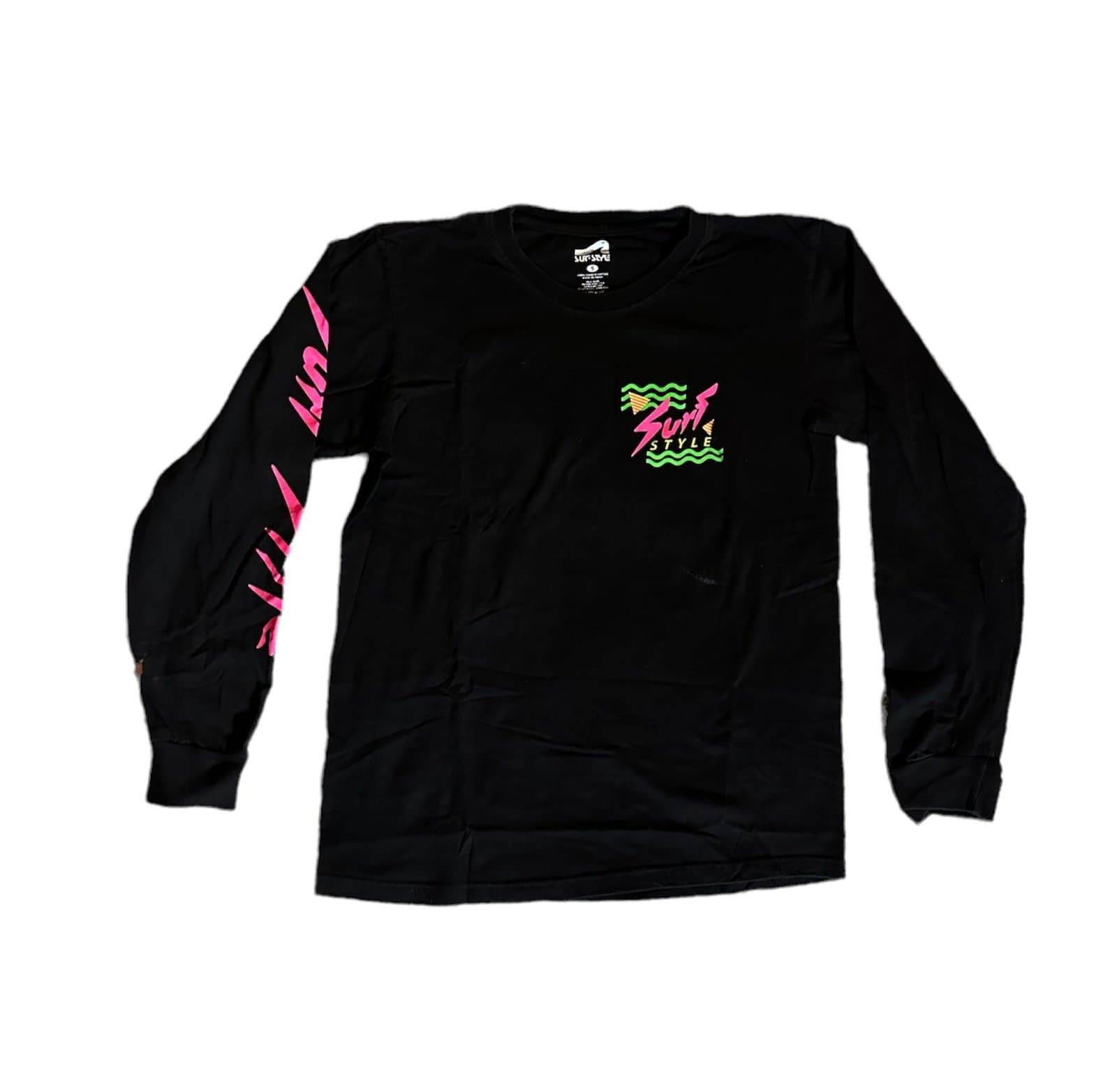 Surf Style Long Sleeve Mens Small Retro Neon Shirt - Thumbnail 2