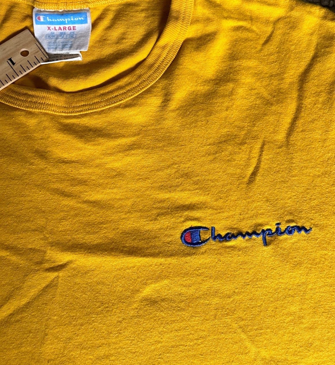 Mens Vintage 90s XL Champion Spellout Embroidered T-Shirt - Thumbnail 4