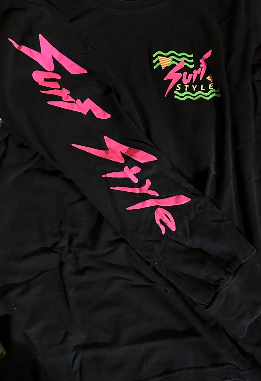 Surf Style Long Sleeve Mens Small Retro Neon Shirt - Thumbnail 4