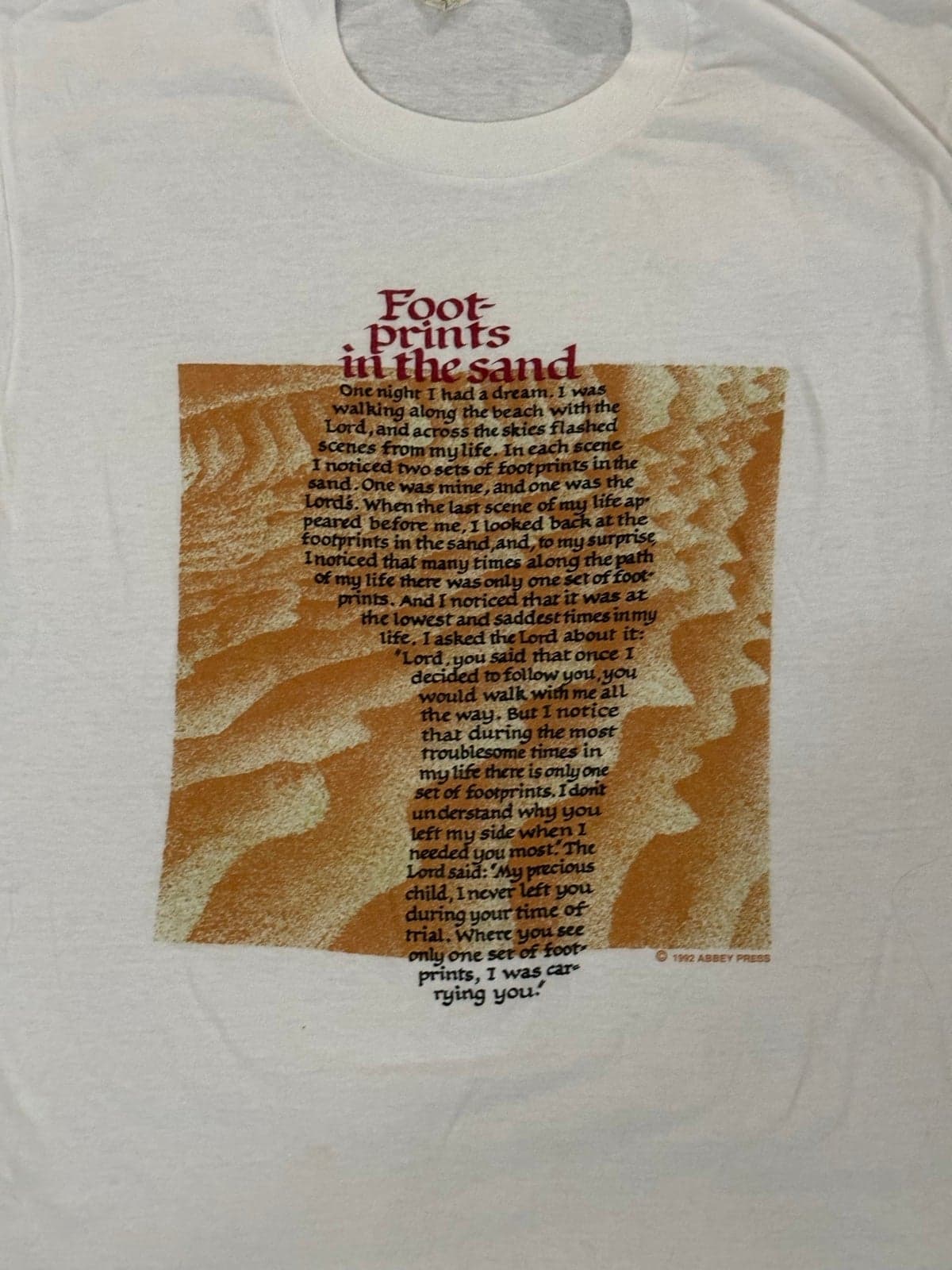 Screen Stars Vintage Single Stitch Foot Prints In Sand Religious T-Shirt Medium - Thumbnail 2