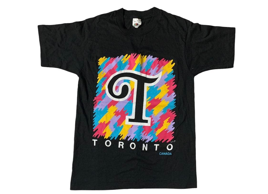 Vintage 90s Toronto Canada Single Stitch Graphic Tee T-Shirt Small Black Tourist