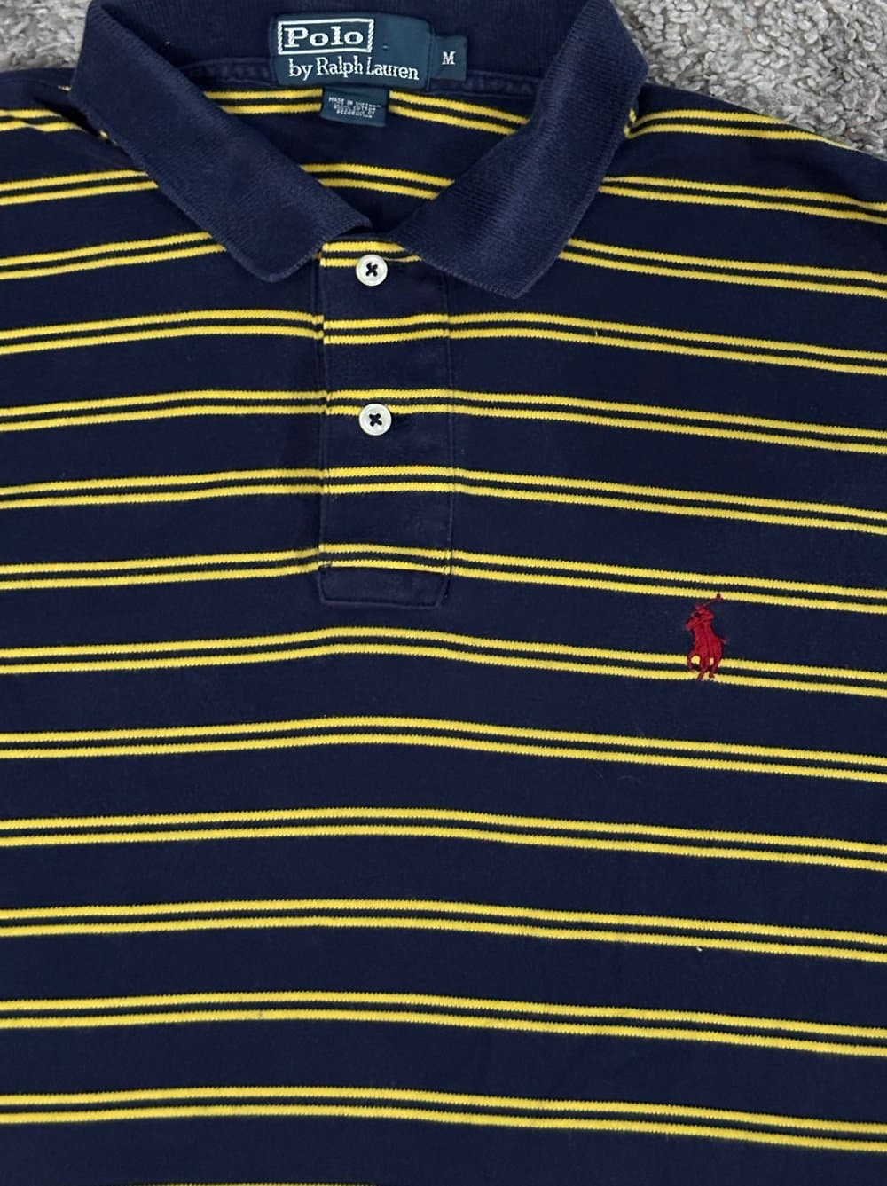 Polo Ralph Lauren Polo Shirt Mens XL Navy Blue Yellow Stripes Pony Cotton - Thumbnail 4