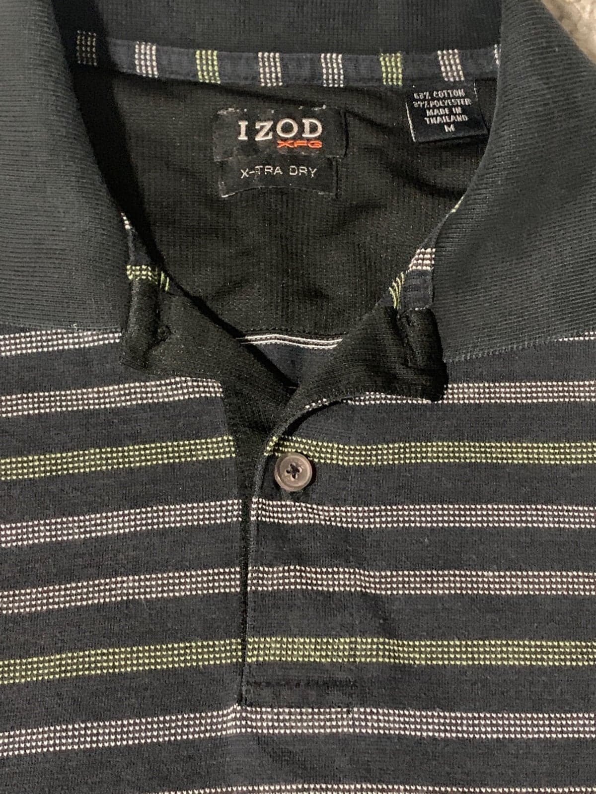 Izod XFG Mens Size Medium Black Striped Short Sleeve Golf Polo Shirt Xtra Dry - Thumbnail 3