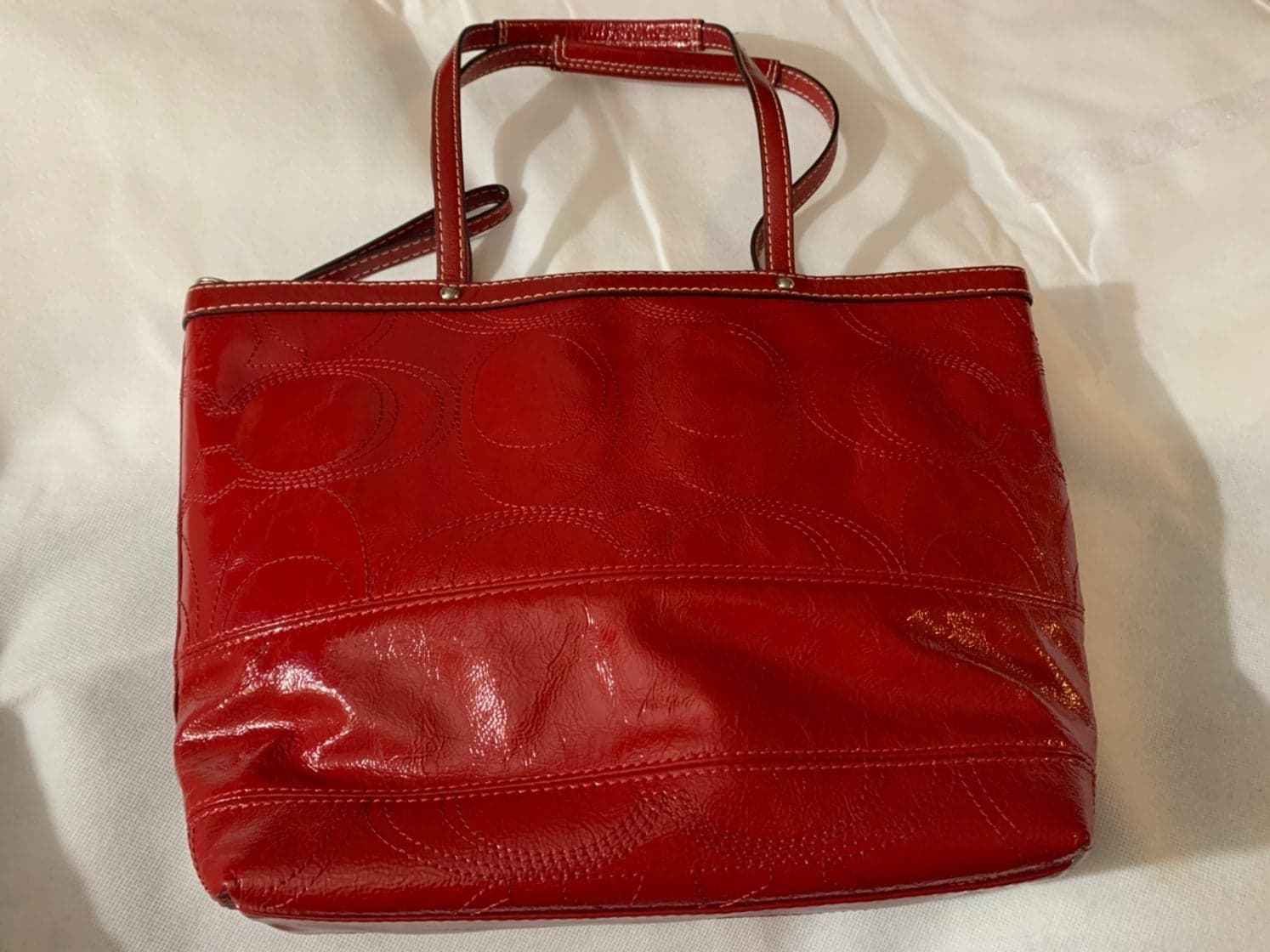 Red Leather Signature Coach Purse - Thumbnail 3