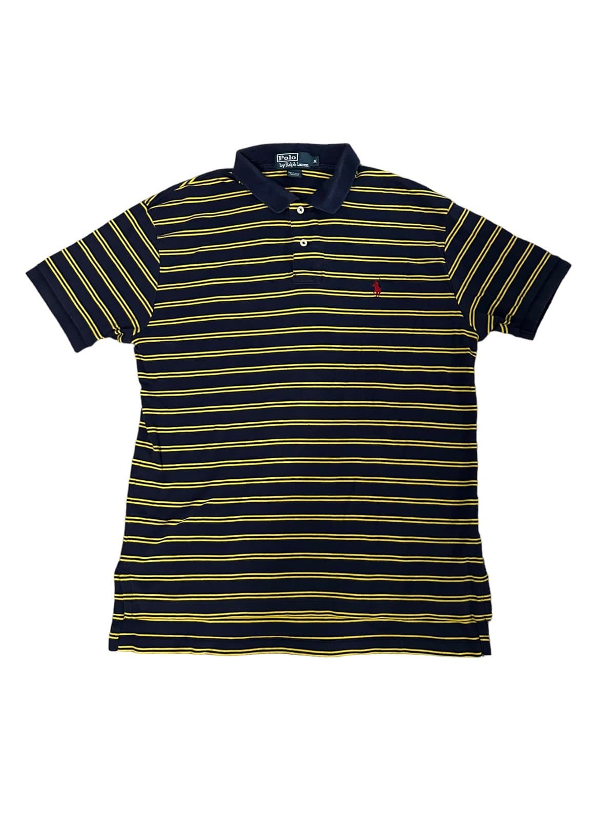 Polo Ralph Lauren Polo Shirt Mens XL Navy Blue Yellow Stripes Pony Cotton - Thumbnail 2