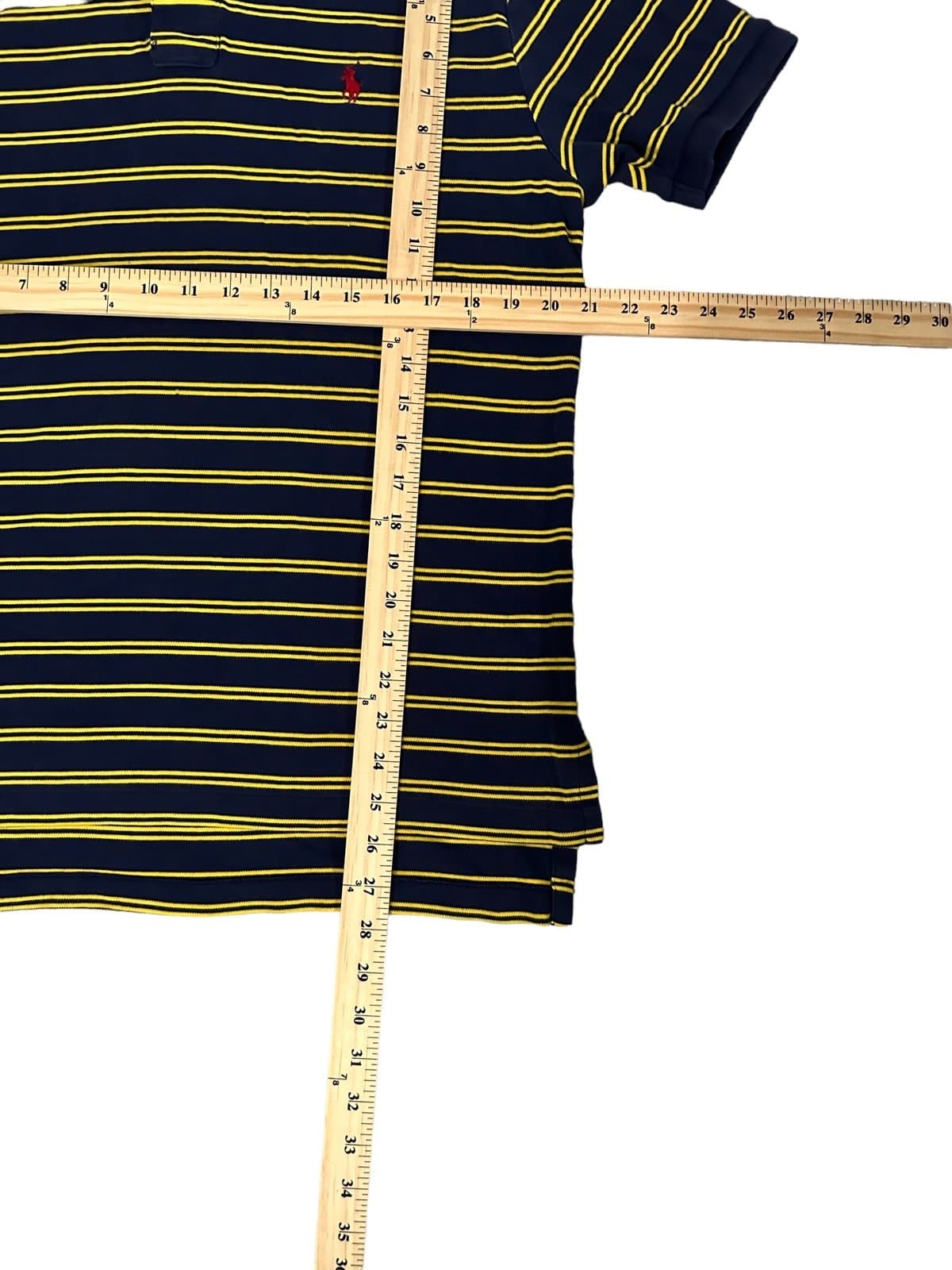 Polo Ralph Lauren Polo Shirt Mens XL Navy Blue Yellow Stripes Pony Cotton - Thumbnail 5