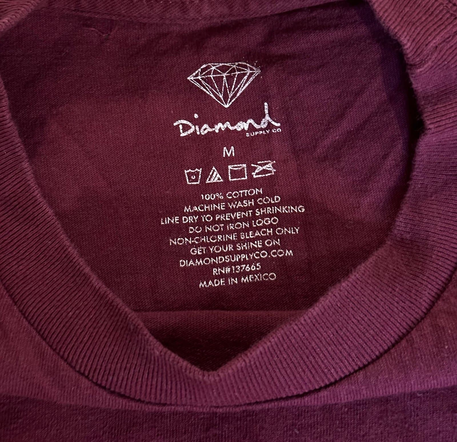 Mens medium Diamond Supply T-Shirt Burgandy white - Thumbnail 5