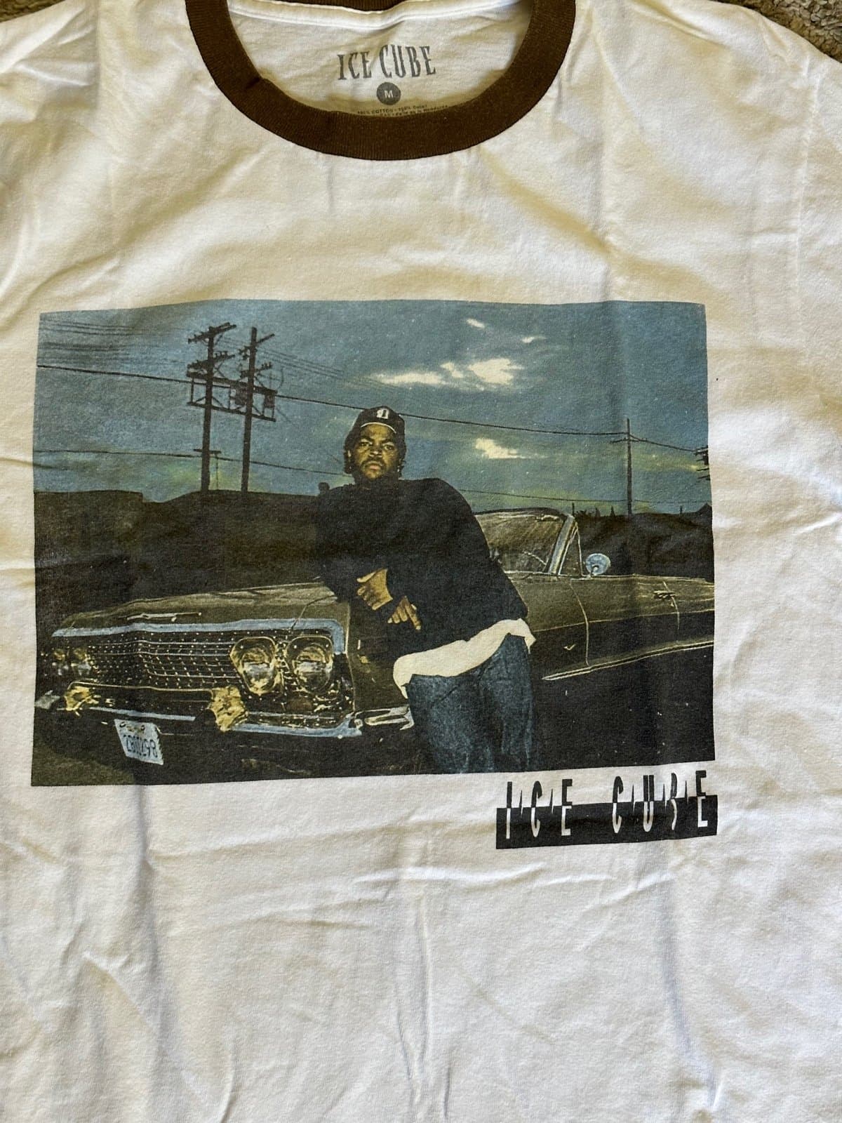 Ice Cube 90s Rap Hip Hop White brown Ringer T-Shirt Men's Size medium - Thumbnail 4