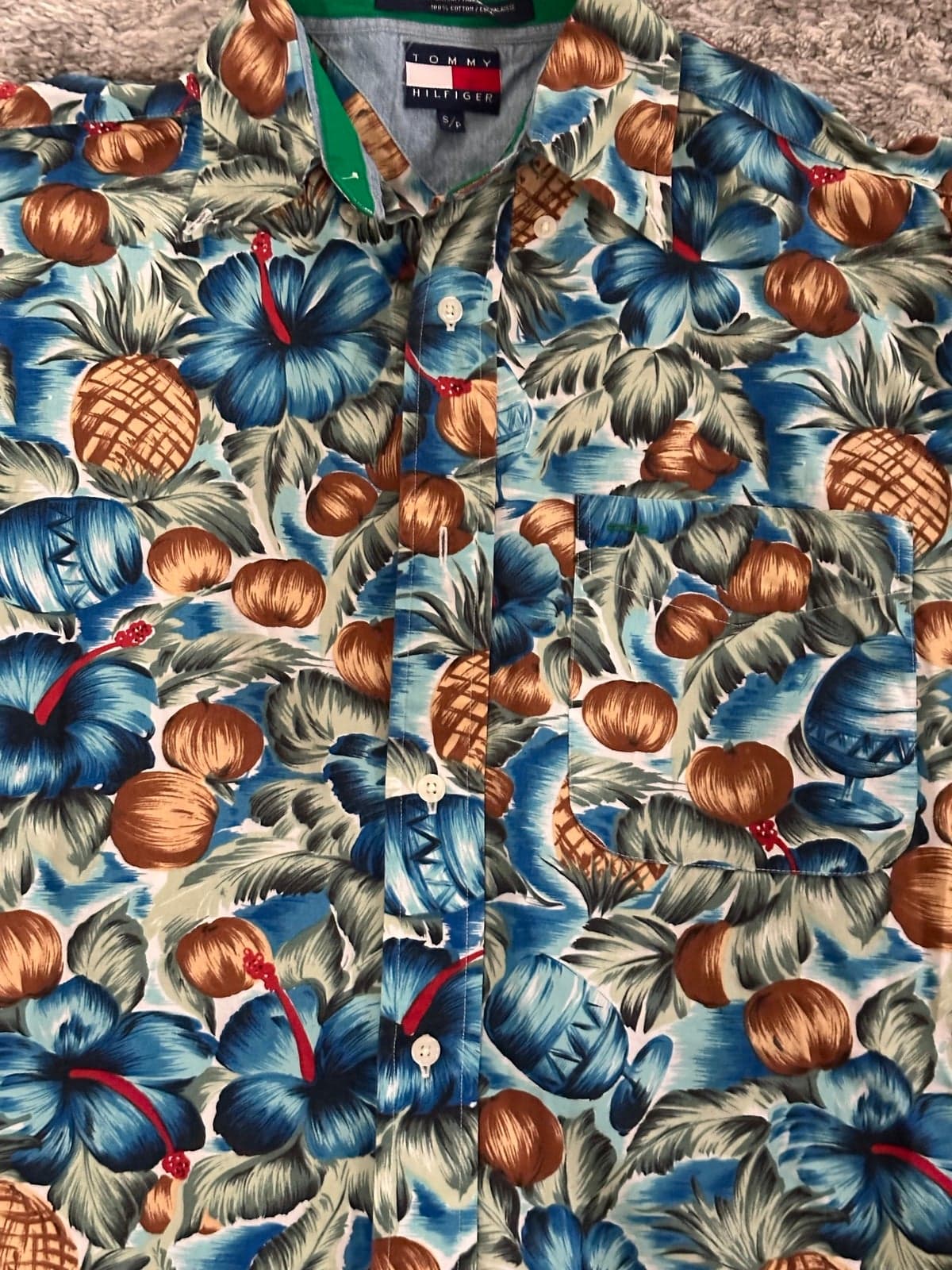 Tommy Hilfiger Hawaiian Tropical Shirt Buttoned Long Sleeve Mens Medium Vtg - Thumbnail 5