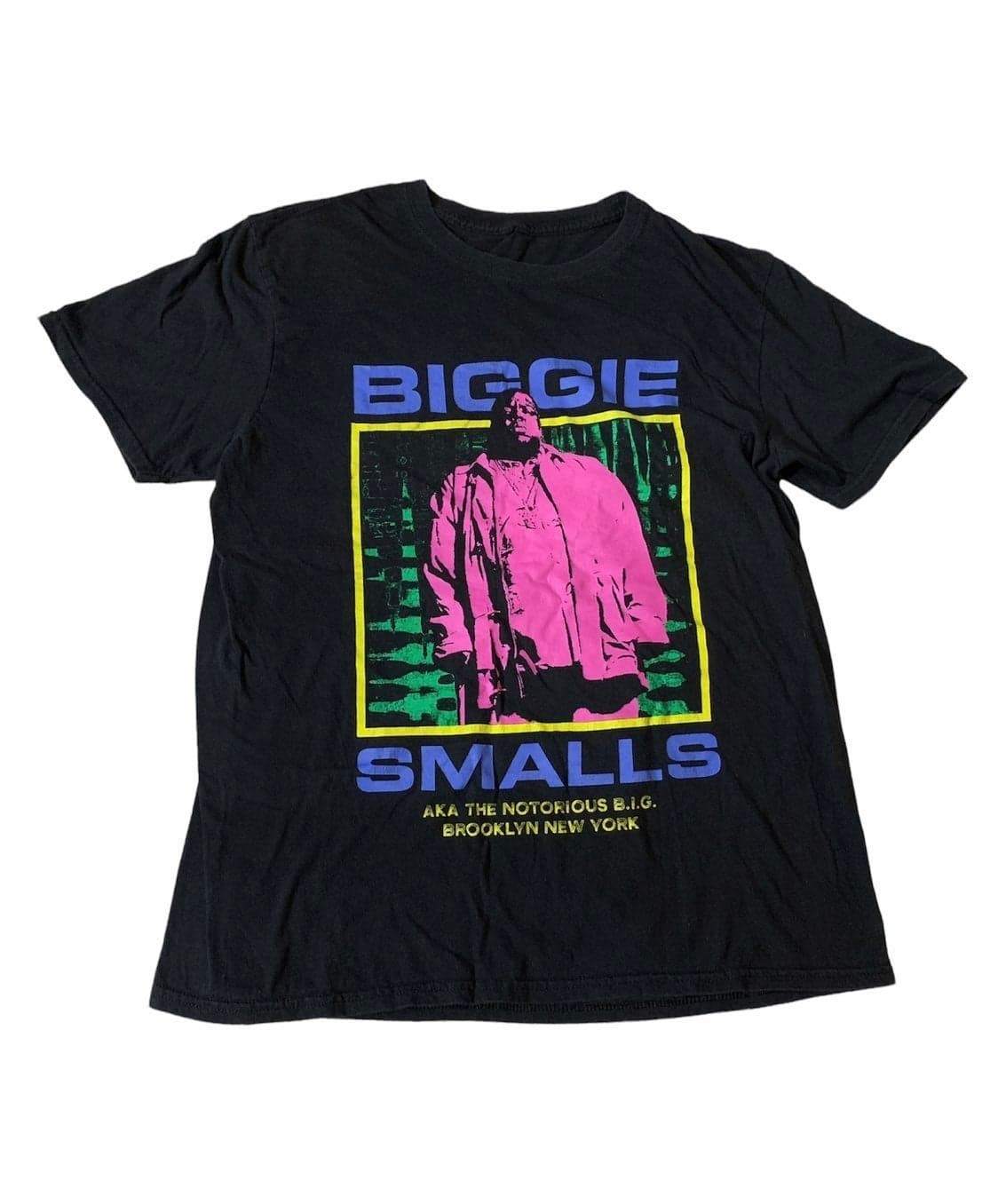 Biggie Smalls AKA The Notorious B.I.G Brooklyn New York Black T Shirt Large Neon