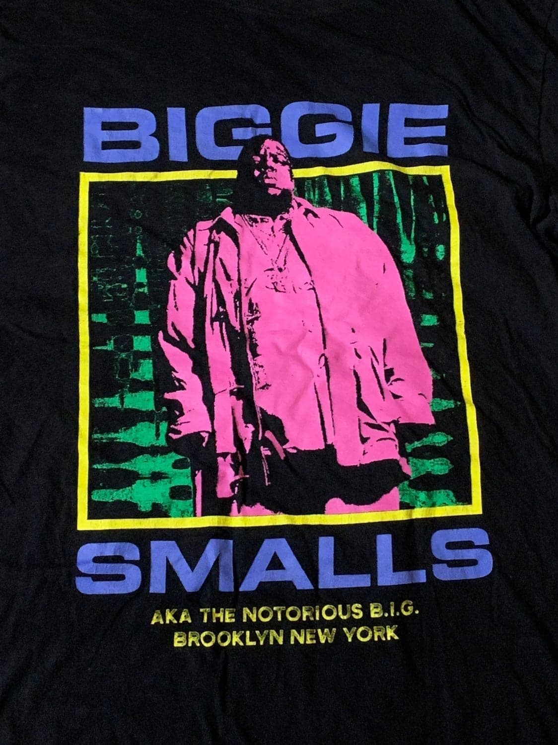 Biggie Smalls AKA The Notorious B.I.G Brooklyn New York Black T Shirt Large Neon - Thumbnail 2