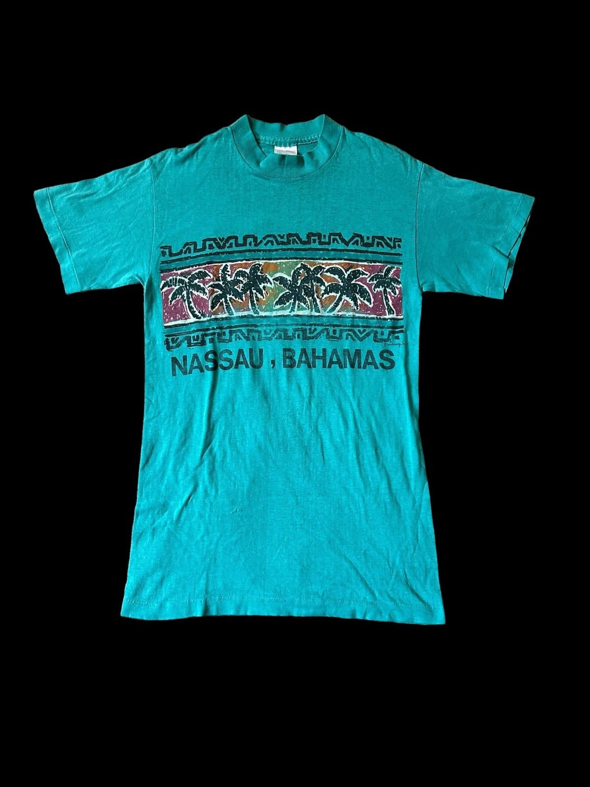 Vintage 70s Tshirt Nassau Bahamas Paper Thin Medium Fits Small Green Graphic