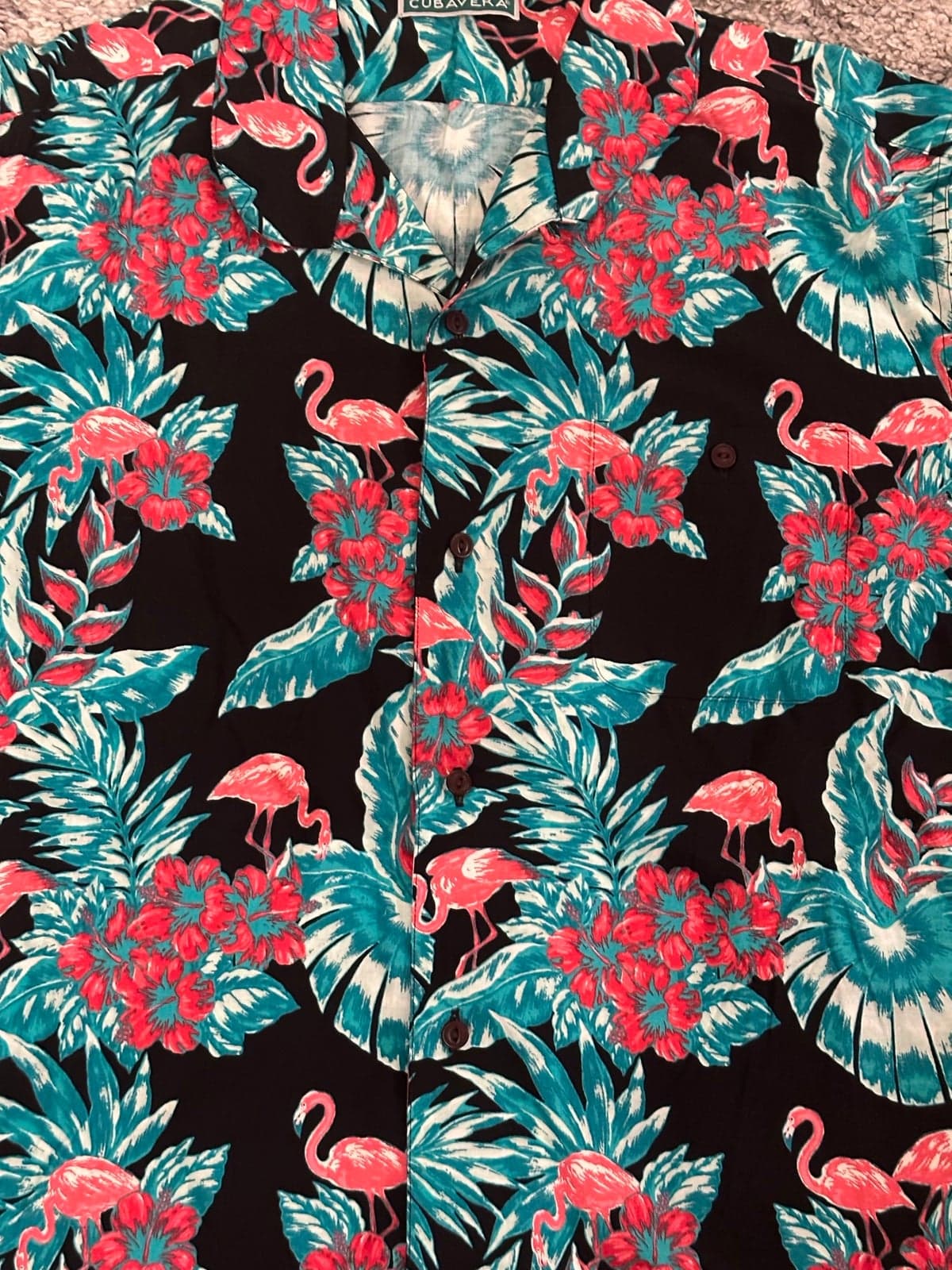 Cubavera Flamingo Beach Party Button Down Black Mens Size Large Short Sleeve New - Thumbnail 6